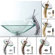 Kraus Glass Sink Combinations Aquamarine Square Vessel and Waterfall Faucet