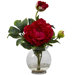 Peony with Fluted Vase Silk Flower Arrangement in Red