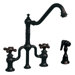 Twisthaus Two Handle Widespread Bridge Kitchen Faucet with Long Traditional Swivel Spout Cross Handles and Side Spray