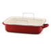 Porcelain Enamel Open Roaster with V Shape Rack in Red