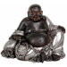 7" Sitting Lucky Buddha Statue in Black and Silver