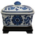 Covered Jar with Blue Floral Design in White