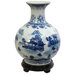 14" Vase in Blue Landscape Design in White