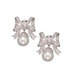 Pearl Bow Clip Post Rhodium Plated Earrings
