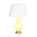Double Gourd  Table Lamp in Butter Glazed Ceramic with Antique Natural Brass Base & Pearl Dupioni Fabric Shade