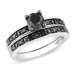 Sterling Silver Black Rhodium Plated Black Diamonds Bridal Set Ring