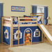 Bennington Twin Low Loft Bed with Bottom Curtain and Built-In Ladder