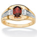 18k Gold/Silver Men's Garnet and Diamond Accent Ring