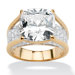 Gold Plated Cushion-Cut and Round Cubic Zirconia Ring