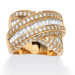 Gold Plated Multi-Row Cubic Zirconia Crossover Ring