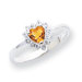 Sterling Silver Heart Cut Citrine Halo Ring