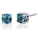 Scroll Design 2.00 Carats London Blue Topaz Round Cut Stud Earrings in Sterling Silver
