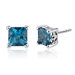 2.50 Carats London Blue Topaz Princess Cut Scroll Design Stud Earrings in Sterling Silver