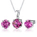 Classic Enchantment 10.25 Carats Checkerboard Lily Cut Pink Sapphire Pendant Earring Set in Sterling Silver