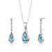 Sterling Silver 2.00 Carats Round Shape Swiss Blue Topaz Pendant Earrings and 18" Necklace Set
