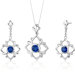 Floral Design 4.00 Carats Round Cut Sterling Silver Sapphire Pendant Earrings Set