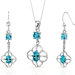 Dream Catcher Design 3.00 Carats Round Pear Shape Sterling Silver Swiss Blue Topaz Pendant Earrings Set