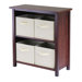 Verona Low Storage Shelf with 4 Foldable Beige Fabric Baskets