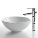 Ceramic 6" x 15.7" Round Sink in White with Bamboo Single Lever Faucet