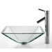 Square Clear Aquamarine Glass Sink and Sheven Faucet