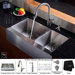 Farmhouse 36" Double Bowl Kitchen Sink with Faucet and Soap Dispenser