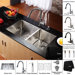 33 inch Undermount Double Bowl Stainless Steel Kitchen Sink with Kitchen Faucet and Soap Dispenser