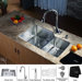 32" Undermount 70/30 Kitchen Sink with 18.5" Faucet and Soap Dispenser in Chrome