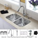 32 inch Undermount Double Bowl Kitchen Sink with Chrome Faucet and Soap Dispenser
