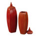 Large Ribbed Ceramic Vase Scarlet in Red Glaze with Mocha Accents (Set of 2)