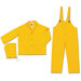 Yellow Classic 0.35 mm PVC On Polyester Rain Suit With Welded Seams, Storm Flap Over Plastic Snap Closure, Detachable Drawstring Hood, Black Plastic Tak Up Snaps At Wrists And Ankles, Reinforced Crotch, Plain Back, 2 Patch Pockets With Flaps And s