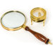 Brass Magnifier Telescopes Set: 3 Power, 90mm hand-held magnifier and 40mm table magnifier