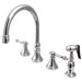 Deck Mount Double Handle Widespread Kitchen Faucet with Metal Lever Handle and Brass Sprayer
