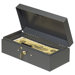 Cash Box, Piano Hinges, Key Entry, 10-1/4"x4-3/4"x2-7/8", Gray