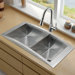36" Topmount Stainless Steel Double Bowl Kitchen Sink and Faucet