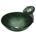 Emerald and Black Tempered Glass Vessel Sink with Matching Waterfall Faucet