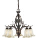 5 Light Chandelier with Umber Glass Shade