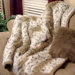 Lynx Jacquard Faux Fur Throw Blanket with Faux Suede Trim and Sand Color Short Pile Faux Fur Lining