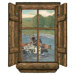 Log Window Cattle Drive Wall Decal