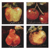 Assortment of Fruit (Apple, Cherry, Pear and Orange) Set of Four Canvas Art - Etienne