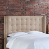 Nail Button Tufted Microsuede Wingback Headboard