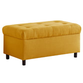 Tufted Linen Storage Bench