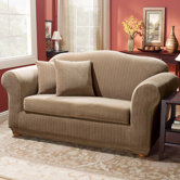 Stretch Pinstripe Two Piece Loveseat Slipcover
