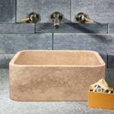 Rectangular Shape Vessel Sink in Cafe Blanc Travertine