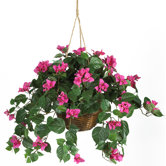 Silk Bougainvillea Plant with Hanging Basket in Beauty Pink