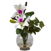 Mini Cattleya with Fluted Vase Silk Flower Arrangement in White