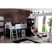 Halbhohes Bett "Kim" mit Vorhang, Turm und Tasche