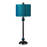 Metal Buffet Lamp with Pleated Shade in Turquoise