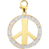 14K Yellow Gold Diamond Peace Sign Charm