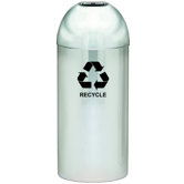 Monarch Series Open Top Dometop Recycling Container, Polished Chrome with Recycle Logo