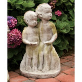 Children Standing Children Bird Feeder Statue